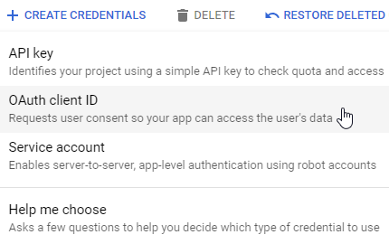 Google Create Credentials